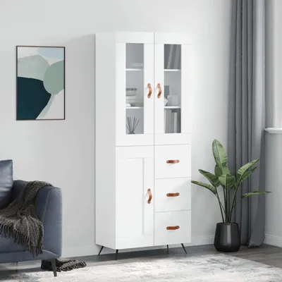 Produktbild von "2026 Promotion" Highboard/Vitrine/Beistellschrank - Weiß 69,5x34x180 cm Holzwerkstoff - Kommoden CC10614