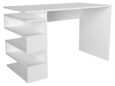 Image de Bureau d'étude en panneau mélaminé blanc 120 x 75 x 60 cm avec étagère