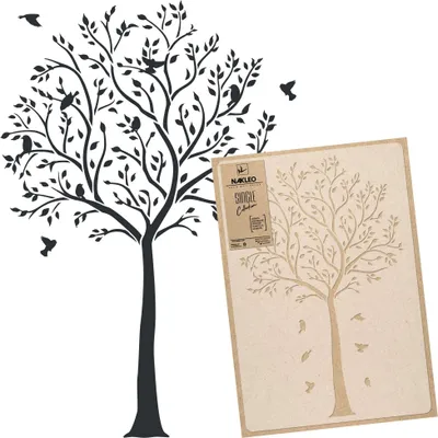 Produktbild von Große Malschablonen XXL 3 Stück 59x95 cm, Baum Vögel Natur Muster, Wiederverwendbare Kunststoff Wandschablone