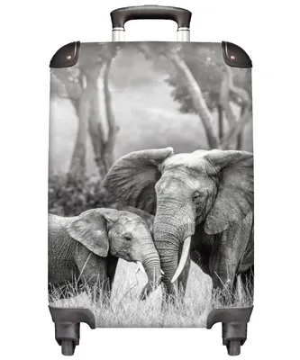 Produktbild von MuchoWow® Koffer Handgepäck Trolley Rollkoffer Kleine Reisekoffer mit 4 Rollen - Elefant - Tiere - Natur - Schwarz und weiß - Cabin Size < 55x40x23 cm & 55x40x20 cm - Fotokoffer - Kabinenkoffer - Boardgepäck - Reise-Box - Reisekoffer - Reisegepäck - Koffer mit Bild - Trolley für Kinder