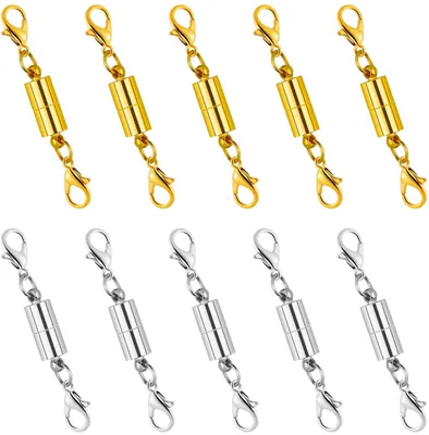 Produktbild von 10 Stück Magnetverschluss Kette Magnetischer Karabinerverschluss Magnetische Schmuckverschlüsse Magnetschließen Ketten für Halskette Armband, Silber und Gold