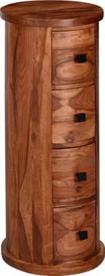 Produktbild von WOHNLING Design Sideboard Sheesham Massivholz 35x85x35 cm Schränkchen mit 4 Schubladen Schmaler Beistellschrank Massiv Mini Kommode Rund