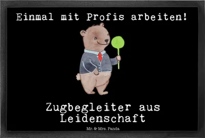 Produktbild von Mr. & Mrs. Panda fußmatte Zugbegleiter Leidenschaft 40 x 60 cm - Schwarz - Geschenk, teppichmatte, Schmutzmatte, Schmutzfangteppich, Schuhabstreifer, Bodenvorleger