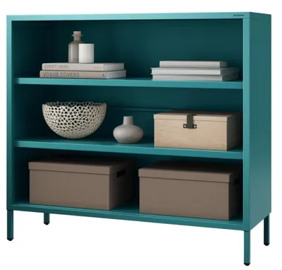 Produktbild von Metall Kommode offen LUCA 4 Ebenen Industrie-Design | Metallregal klein Standregal Stahl Büro Wohnzimmer Arbeitszimmer 90x100x35cm Türkis