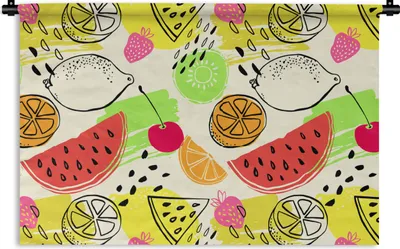Produktbild von MuchoWow® Wandteppich Wandbehang Obst - Farben - Gelb - Grün 150x100 cm Tapisserie Dekoration Wandtuch - Waschbar - Tapisserien - Wand-Decke