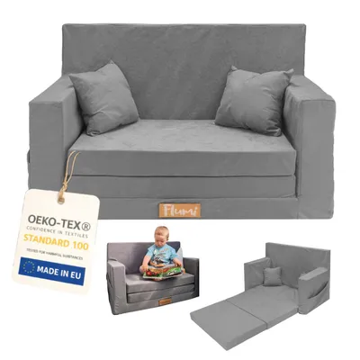 Produktbild von Flumi Kindercouch Kindersofa mit Schlaffunktion für Kinderzimmer - Schlafsessel mit Bettfunktion - Kindermöbel Grau