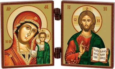 Produktbild von Ikone - Gottesmutter Von Kazan & Jesus Christus - reise Altar Holz Diptychon