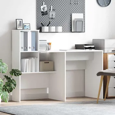 Image de Bureau exclusif - Bois stratifié blanc, dimensions : 131,5 x 50 x 106,5 cm