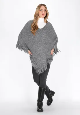 Zdjęcie produktu dla Poncho damski SAPORTA - szary melanż, rozmiar M/L