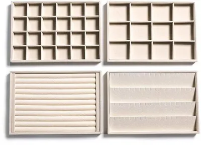 Immagine prodotto di Scatole impilabili in velluto per riporre gioielli, beige, set da 4 pezzi