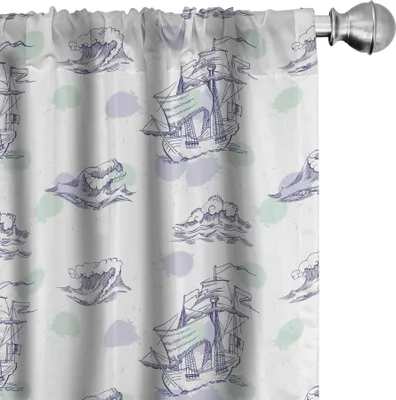 Produktbild von ABAKUHAUS Segeln Vorhänge, Gardinen, Rhythmische Segelschiffe Aquarell Spritzer Wellen Skizze, 2 Stück 75 x 245 cm, Lila Grün