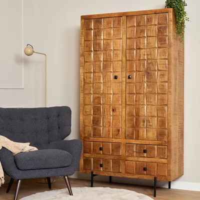 Produktbild von Kommode Savion Mangoholz Metall 2 Türen 4 Schubladen 100 x 40 x 180 cm, Masse:100 cm X 40 cm