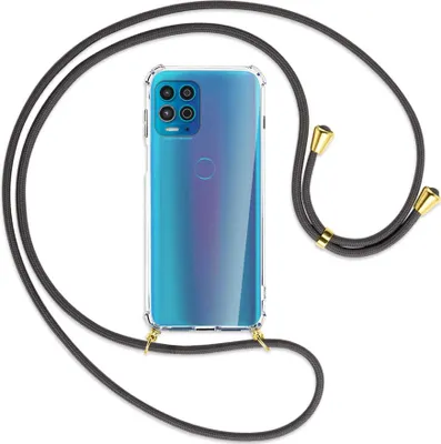 Produktbild von Handykette Backcover-Schutzhülle mit Band (Metall goldfarben) für Motorola Moto G100 - dunkelgrau