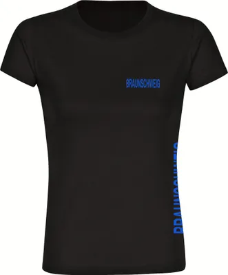 Produktbild von multifanshop Damen T-Shirt - Braunschweig - Brust & Seite, schwarz-2, Größe 3XL