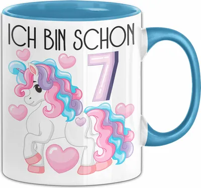 Produktbild von 7. Geburtstag Geschenk Tasse Becher Mädchen Tochter Geburtstagsgeschenk Einhorn Ich Bin Schon 7 (Blau)