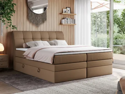 Produktbild von Boxspringbett Polsterbett mit Bettkästen Multipcket Matratze Doppelbett Kopfteil - GOLD 10 KING - 200x200 - Braun Kunstleder - H3
