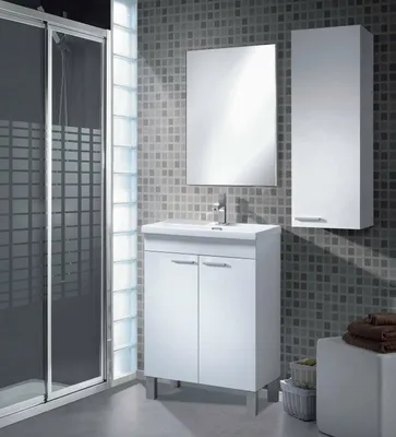 Productafbeelding van Badkamerkolom Torrance, kolomkast voor de badkamer met 1 deur, hangkast met 1 legplank, 30x25x85 cm, glanzend wit