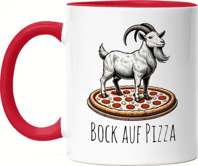 Produktbild von Bock Auf Pizza Tasse rot Ziegenliebhaber Pizzaliebhaber Lustige Sprüche Humor Fun Geschenk