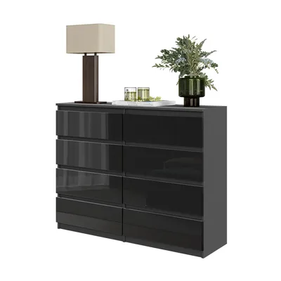 Produktbild von GABRIEL - Kommode / Sideboard mit 8 Schubladen - Anthrazit / Schwarz Gloss H92cm B120cm T33cm