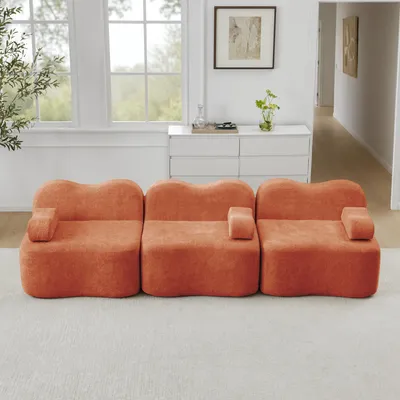 Imagen del producto de STILVORA: Sofá modular de 3 plazas, fabricado con espuma de alta densidad 32D. Sofá "Boneless" con asiento profundo. Sofá con diseño ondulado y reposabrazos móviles