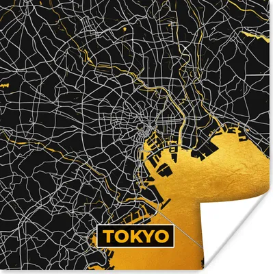 Produktbild von MuchoWow® Poster Tokio - Stadtplan - Gold - Karte 50x50 cm - Wohnzimmerdekoration