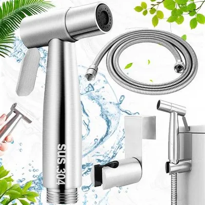 Obrázek produktu pro Sada ruční sprchy Ibenzoa® z nerezové oceli (304) – s nastavitelnou intenzitou proudu, 150 cm protiexplozeční hadice, držák, pro bidet a koupelnu, připojení 1/2 palce