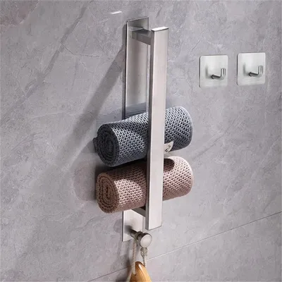 Produktbild von Handtuchhalter Selbstklebend Ohne Bohren, Edelstahl Gästehandtuchhalter, Badetuchhalter, Gästehandtücher Handtuch Halter mit Haken für Badezimmer 40CM