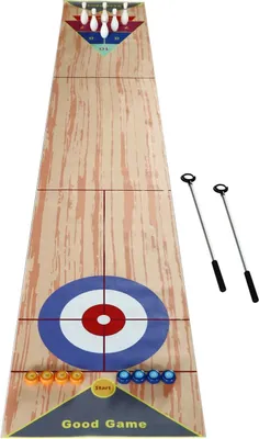 Produktbild von 3-in-1 Tisch-Curling Shuffleboard Bowling Spiel - Faltbare Spielmatte aus Vliesstoff - Für 1–8 Spieler - Party- und Familienspiel - Ohne Montage