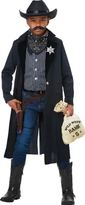 A child wearing a bandit/sheriff costume.