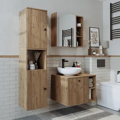 Immagine prodotto di Roomart LOTUS-I-65 Set di mobili da bagno a 4 pezzi, larghezza 65 cm, rovere
