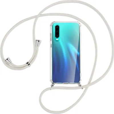 Produktbild von Handykette Backcover-Schutzhülle mit Band (Metall silberfarben) für Huawei P30 - broken white