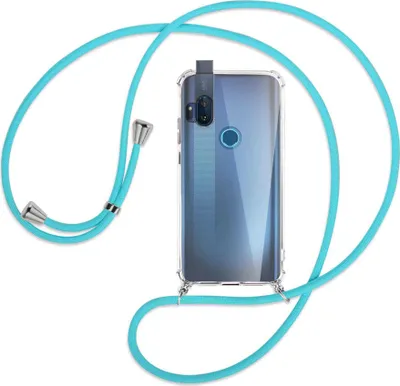Produktbild von Handykette Backcover-Schutzhülle mit Band (Metall silberfarben) für Motorola One Hyper - türkis