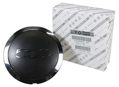 Immagine prodotto di Copertura mozzo ruota originale Fiat 500, cerchio in lega, colore nero cromato, codice ricambio 51884863