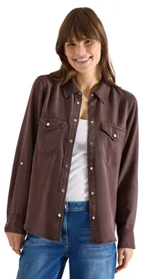 Productafbeelding van Cecil blouse met knoopsluiting en opstaande kraag, kleur: macchiato bruin, maat: L