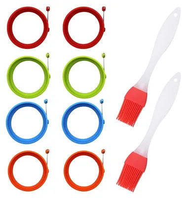 Omelett-Set: 8 Silikonringe + 2 Ölpinsel, 10,5 cm