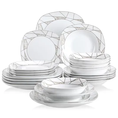Produktbild von VEWEET Porzellan Tafelservice 'Serena', 24 tlg Geschirrset, Schalen, Dessertteller, Speiseteller, Suppenteller, Kombiservice für 6 Personen