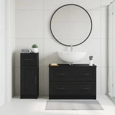 Image de Ensemble de deux meubles de salle de bain exclusifs, modèle UTRECHT, en bois noir