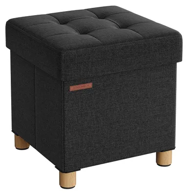 Produktbild von Schwarzer Aufbewahrungshocker – Aufbewahrungsbank – Fußhocker – Leinenoptik – MDF – 38 x 38 x 40 cm