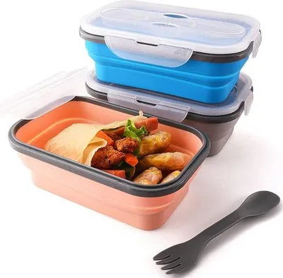 Produktbild von Ibenzoa® Faltbare Silikon‑Frischhaltedosen 3er‑Set, 900 ml, lebensmittelecht & BPA‑frei, auslaufsicher mit 4‑Klick‑Verschluss, Grau/Blau/Rosa, -40°C–120°C