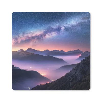 Produktbild von MuchoWow® Mauspad Mousepad Berge - Sternenhimmel - Nebel 20x20 cm - Mousepads - Maus Mat - Pad - Mausunterlage - Desk Mat - Bureauartikeln
