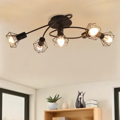 Obrázok produktu pre ZMH LED stropné svietidlo E14 čierne stropné svietidlo 5 plameňov priemyselné stropné svietidlo otočné 350° retro reflektor obývacia izba kuchyňa bez žiarovky