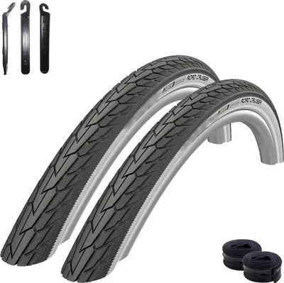 Produktbild von maxxi4you 2 x Schwalbe RoadCruiser Active K-Guard Weiß/Reflex 42-622 (28 x 1.60) + 2 x Schwalbe Schläuche DV17 inkl. maxxi4you Reifenheber