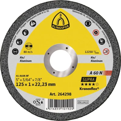 Image de Klingspor A 60 N Disques à tronçonner, 125 x 1 x 22,23 mm droits