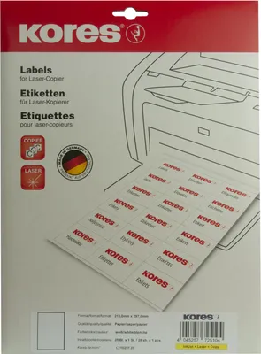 Image de Kores L210297.25 Kores Universal-Etiketten, 210 x 297 mm, weiß, 25 Blatt
