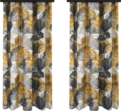 Produktbild von Vorhänge mit Kräuselband 140x280 2 Stücke graue Vorhänge mit goldenen Blättern Muster blickdichte Gardinen