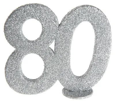 Produktbild von 80. Geburtstag silber glitzer Tischdekoration 11x 10 cm Zahl 80