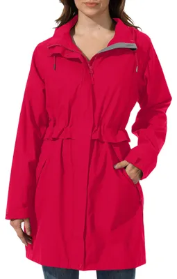 Produktbild von ATLASLAVA Regenjacke Damen Wasserdicht Kapuze Regenmantel Jacke Atmungsaktive Mantel Übergangsjacke Lang Trenchcoat Frühling Herbst, Rot, XL