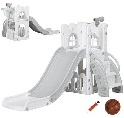 Produktbild von Kinderrutsche 5 in 1 Kleinkinderrutsche mit Basketballkorb Teleskop
