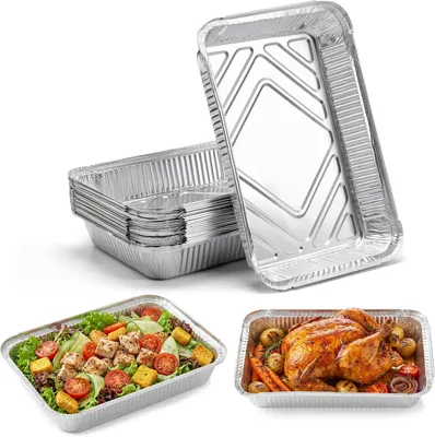 Imagen del producto de Juego de 10 recipientes de aluminio para barbacoa, ligeros, reutilizables, ideales para barbacoas y camping