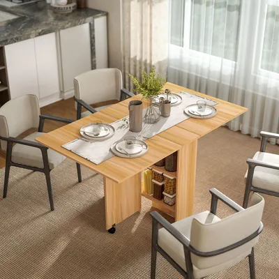 Produktbild von Sweiko Klapptisch Esszimmertisch Beistelltisch mobiler Tisch klappbarer Küchentisch Schreibtisch Beistelltisch Ablagefläche mit Rollen Natur 140 x 80 x 74 cm